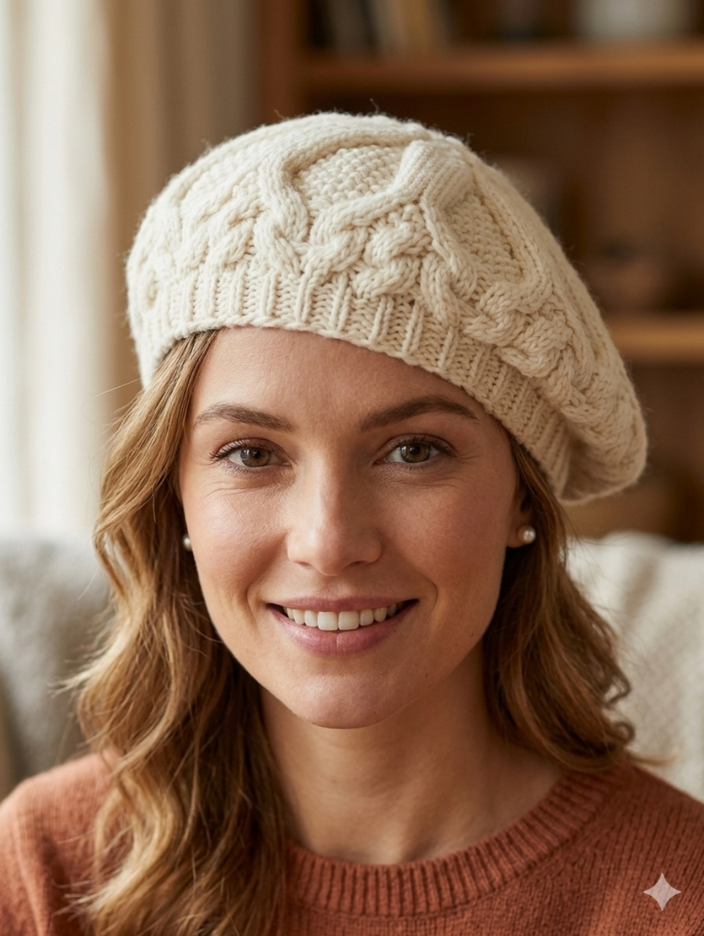 Nepalese Cream Fleece lined Wool knit Beret One Size Warm
